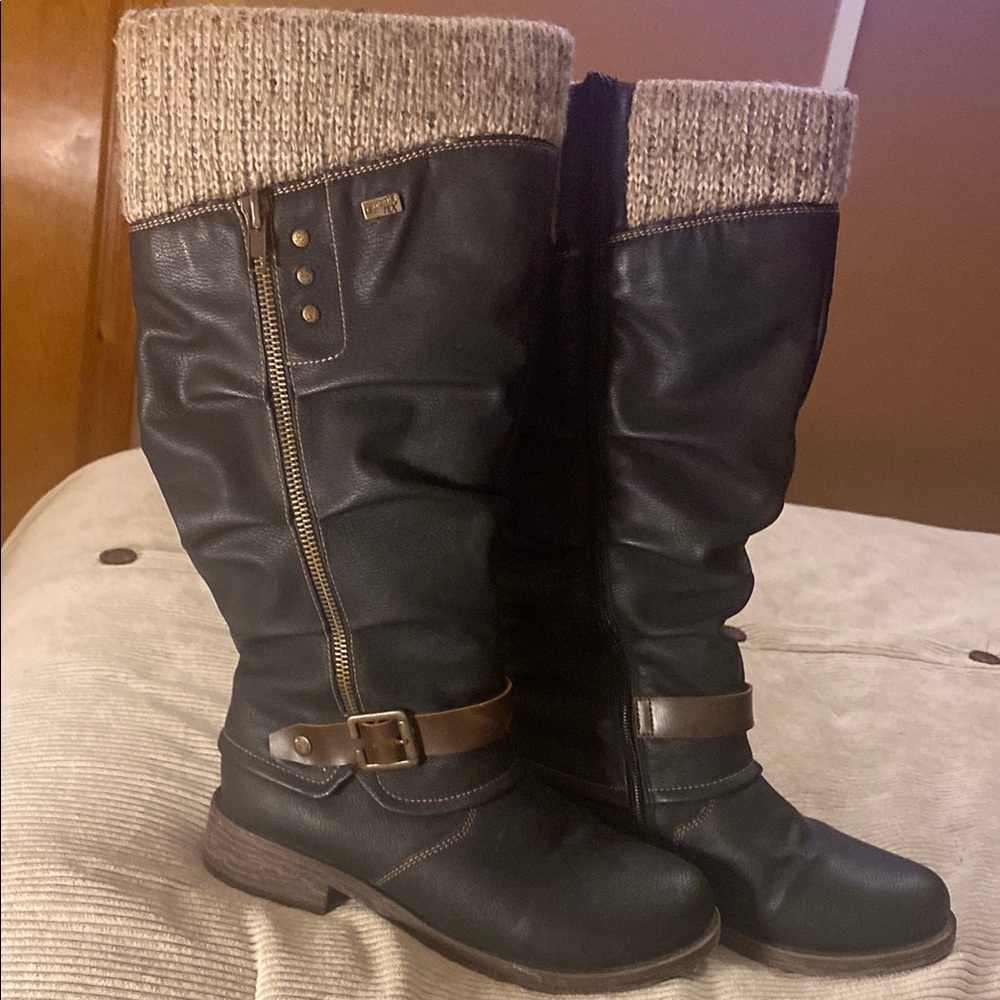 Remonte Black and Brown Knee-High Boots
